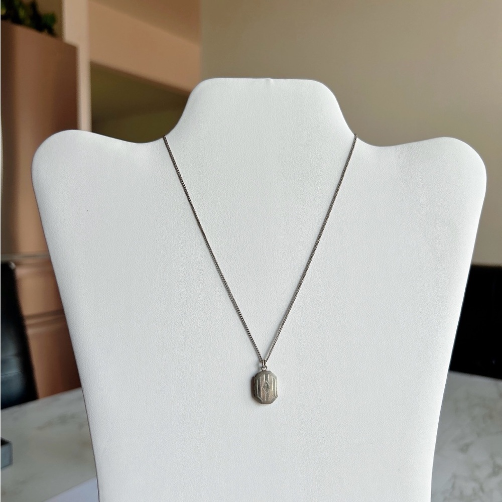 Small dainty silver tone locket necklace